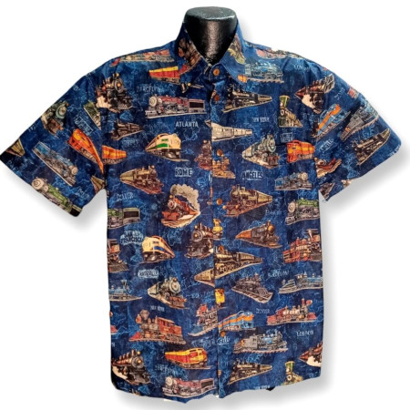 Diesel and Steam Train Hawaiian Shirt- Made in USA- 100% Cotton